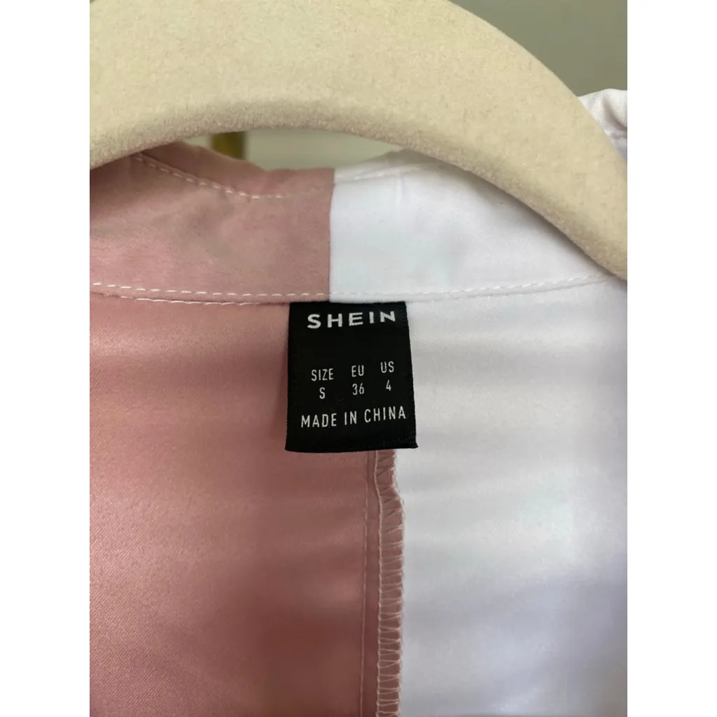 Shein Oversize Button Up Shirt Colorblock Pink White Dress Long Sleeve Preppy 4 - Image 4
