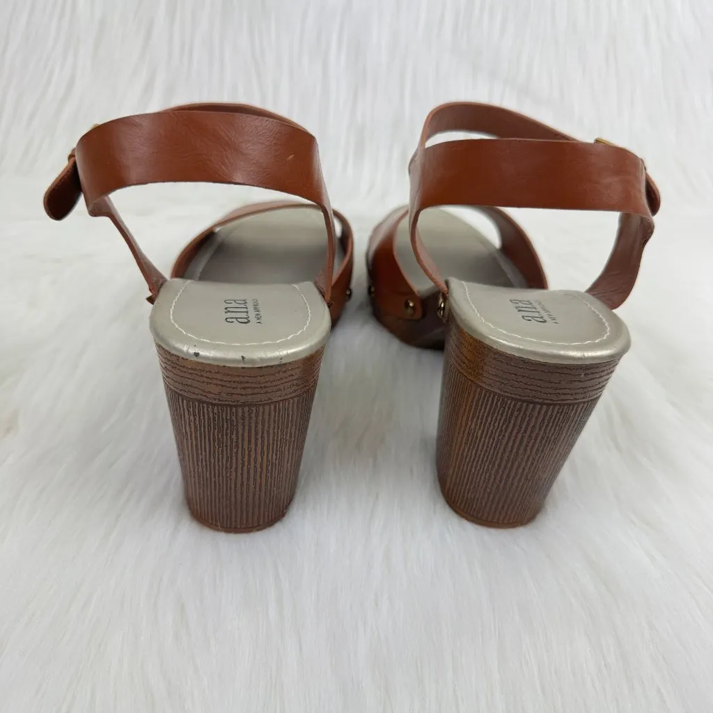 ANA VIsta Platform Chunky Heel Clog Ankle Strap Open Toe Sandals Size 10 Brown - Image 5