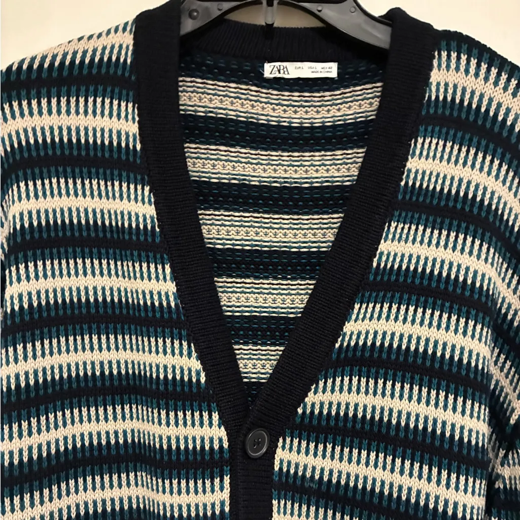 Zara Women's Multicolor Stripes Button-Up Cardigan L - Image 6