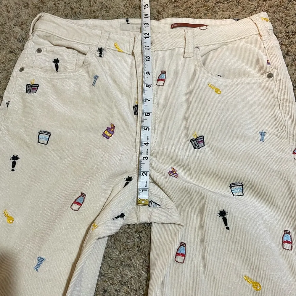 Anthropologie Pilcro The Icon Flare Corduroy Embroidered Pants Cream Size 32 - Image 15