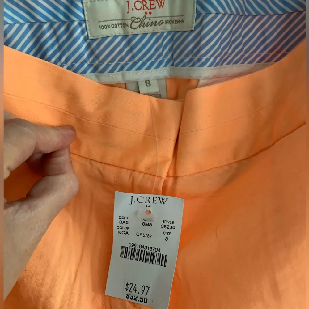 J. Crew Neon Orange 100% Cotton Chino’s Shorts Ss 8 NWT* See description! - Image 2
