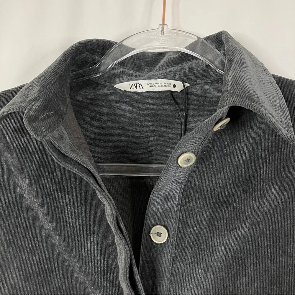 ZARA | Corduroy Charcoal Gray Button Up Shirt XS - Image 2