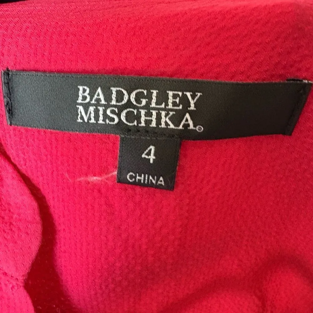BADGLEY MISCHKA Silk Blouse Size S Raspberry Red Roll-Tab Relaxed Fit Chic - Image 3