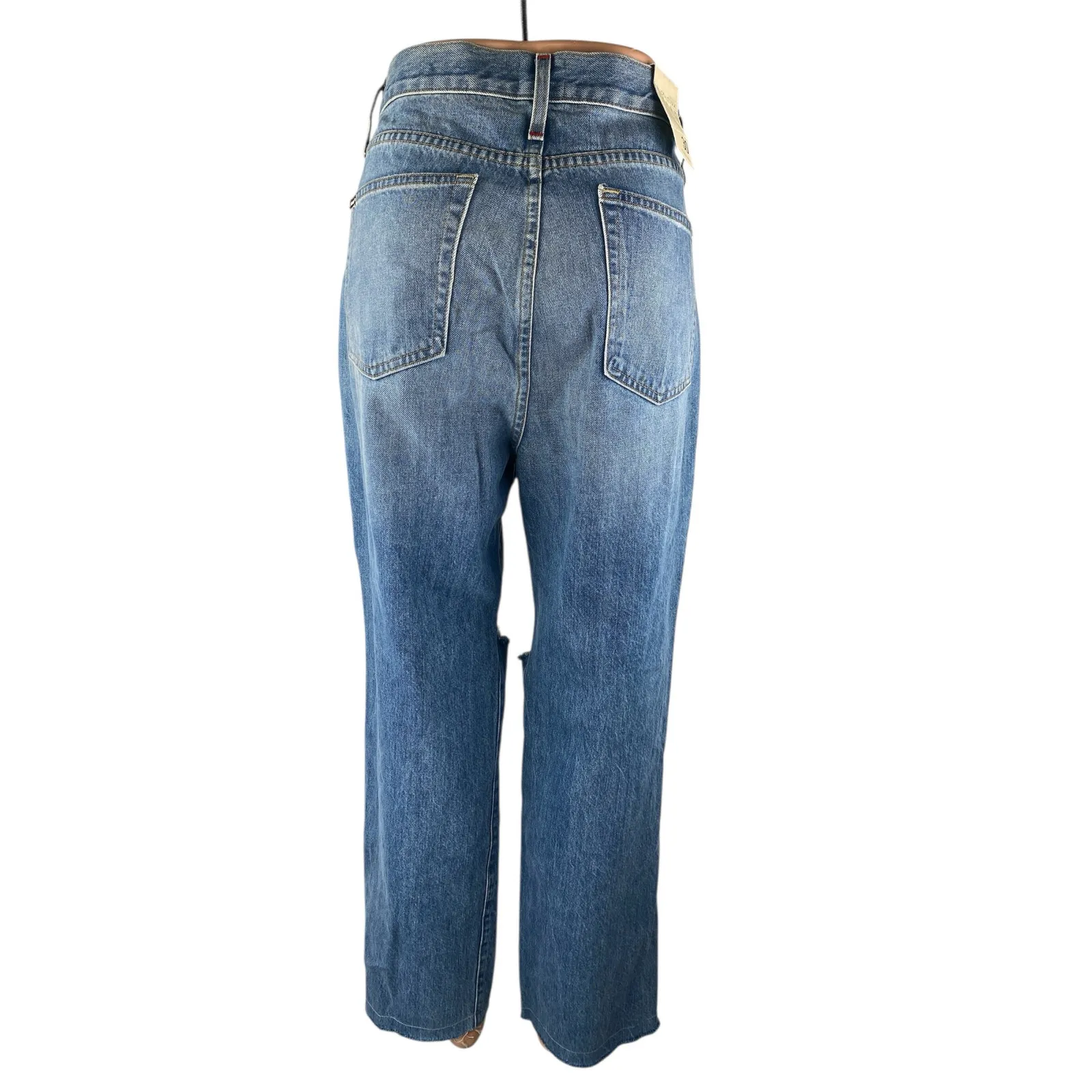 NEW Alice + Olivia Womens Blue Distressed High Rise Straight Denim Jeans Size 30 - Image 2