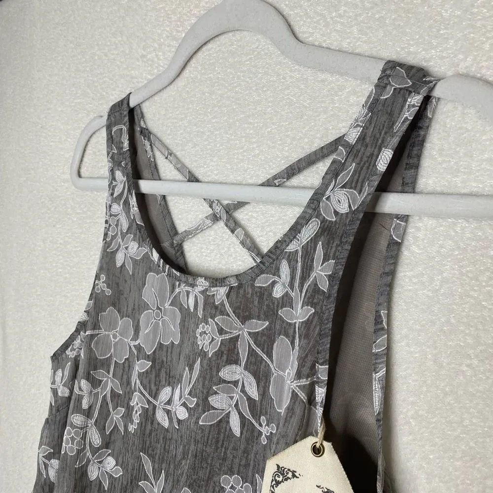 Entro Floral Sleeveless Tiered Peplum Tank Top Gray Small Layered Criss-Cross - Image 2