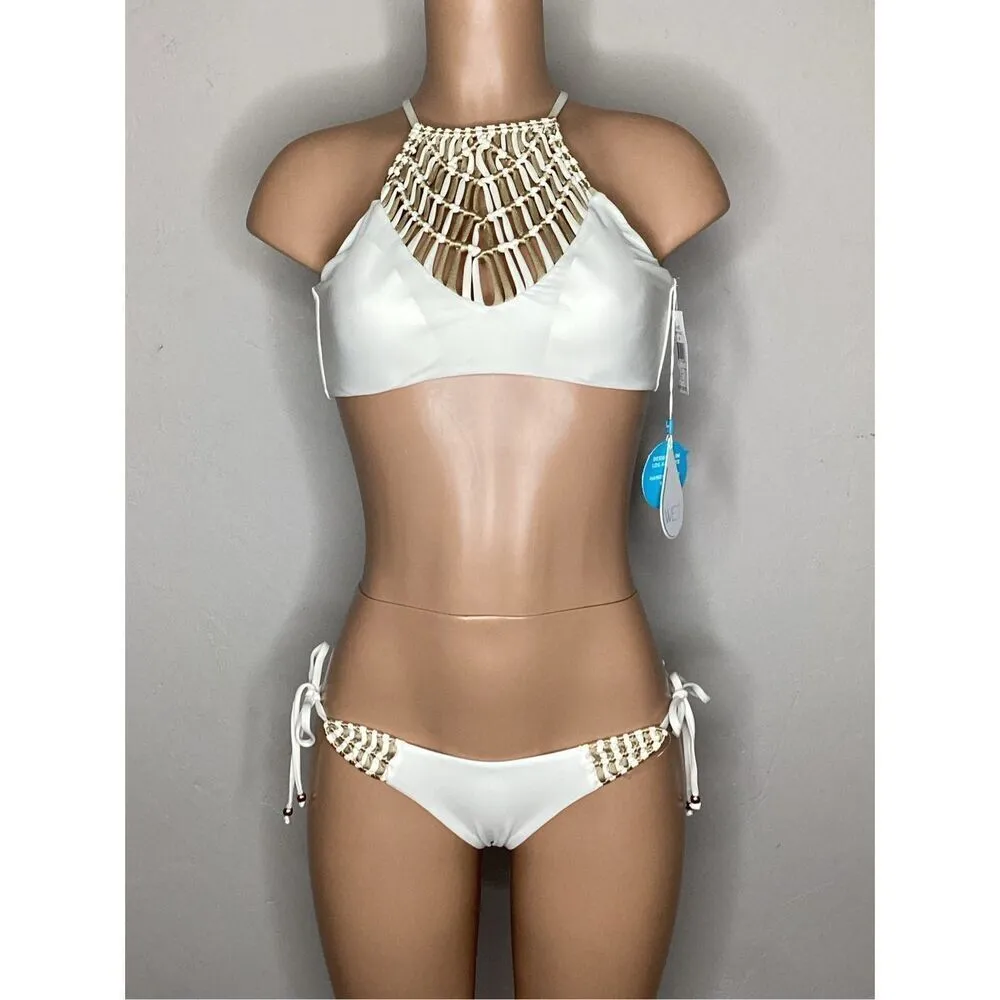 New. WET L.A. ivory and gold macrame bikini. Small. Retails $176 - Image 3