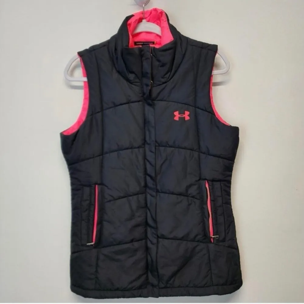Under Armour Women’s Semi-Fitted Puffer Ski Vest Black Hot Pink Size XS - Image 2
