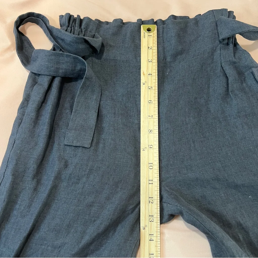 Love and Confuse NOAH Paper Bag Linen Pants Navy Tapered Crop Tie Front Size XS Blue - Image 10