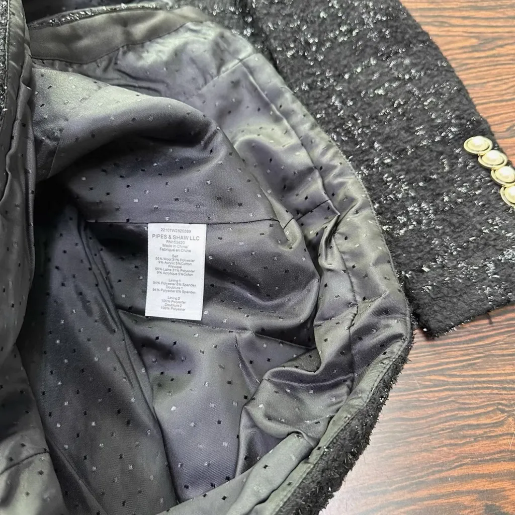 Veronica Beard Kenai Glittery Black Tweed Minidress Faux Pearl Buttons Size 0 - Image 6