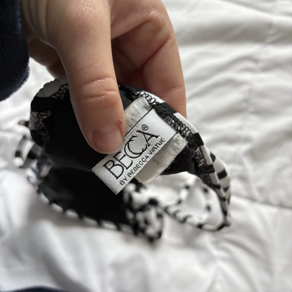 Becca Womens Size Large String Bikini Top Black White Striped Swimsuit Beach - Image 5