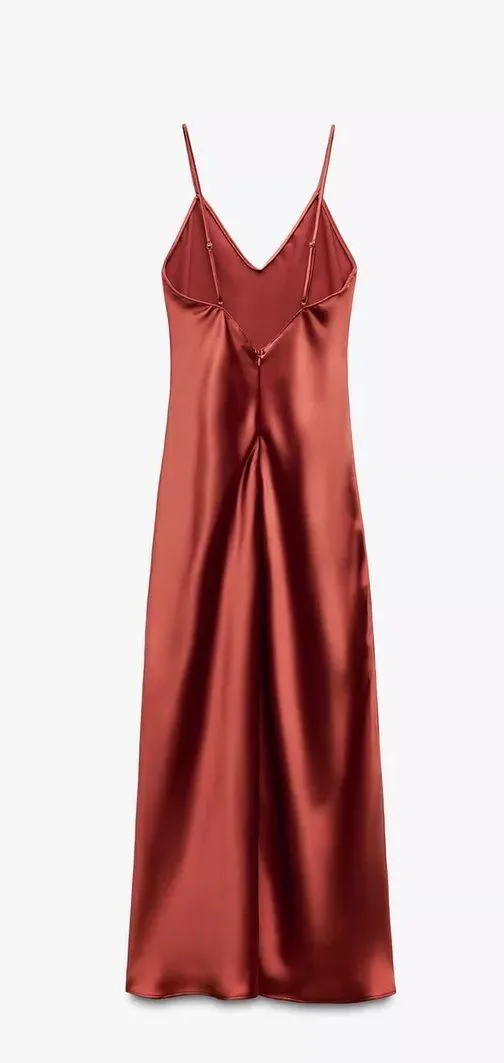 Zara maxi dress cognac rust satin slip midi casual summer  - Image 7
