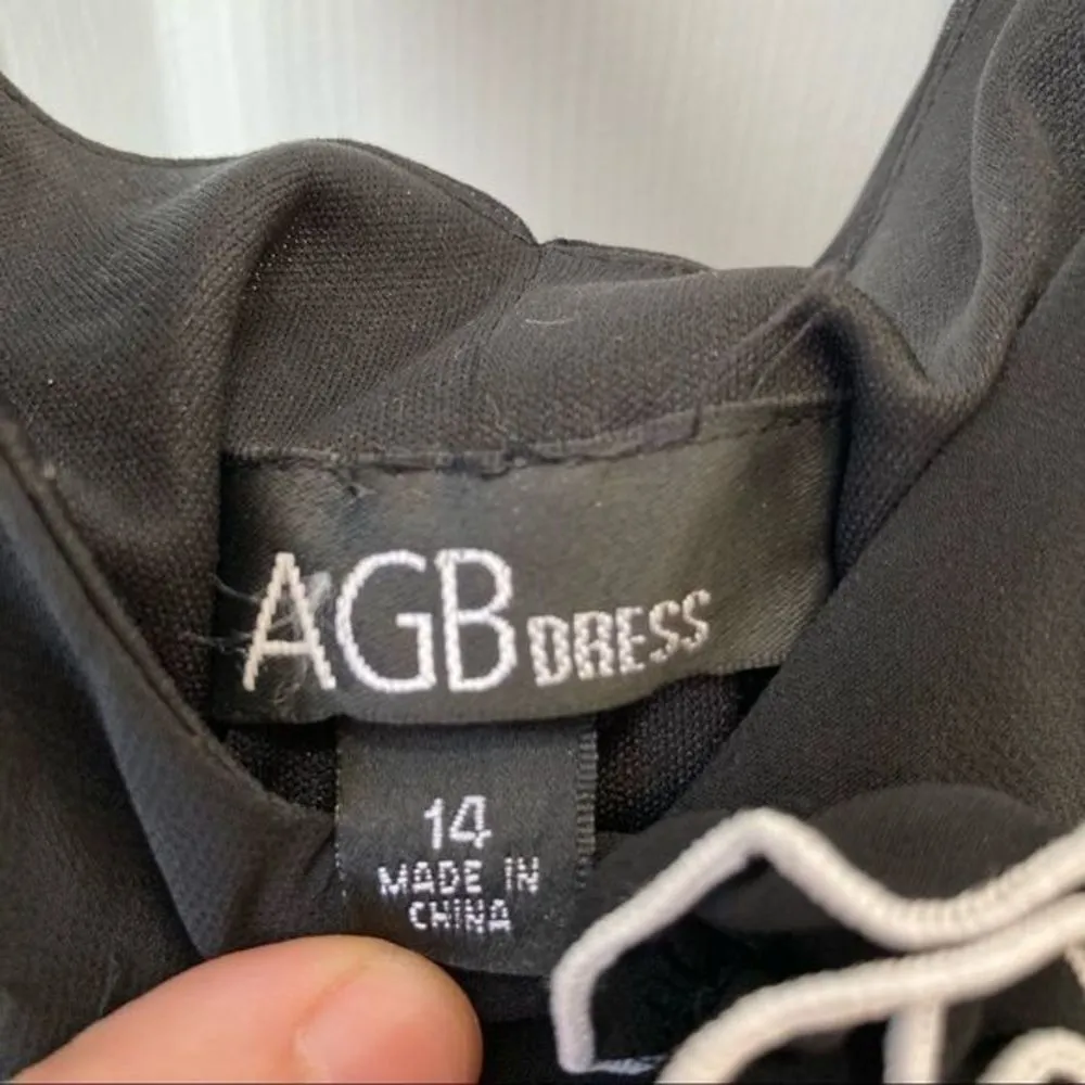 VINTAGE 1990s Goth Dress Ruched Ruffles Alt Y2K Black AGB Dress Size 10 Prom - Image 9