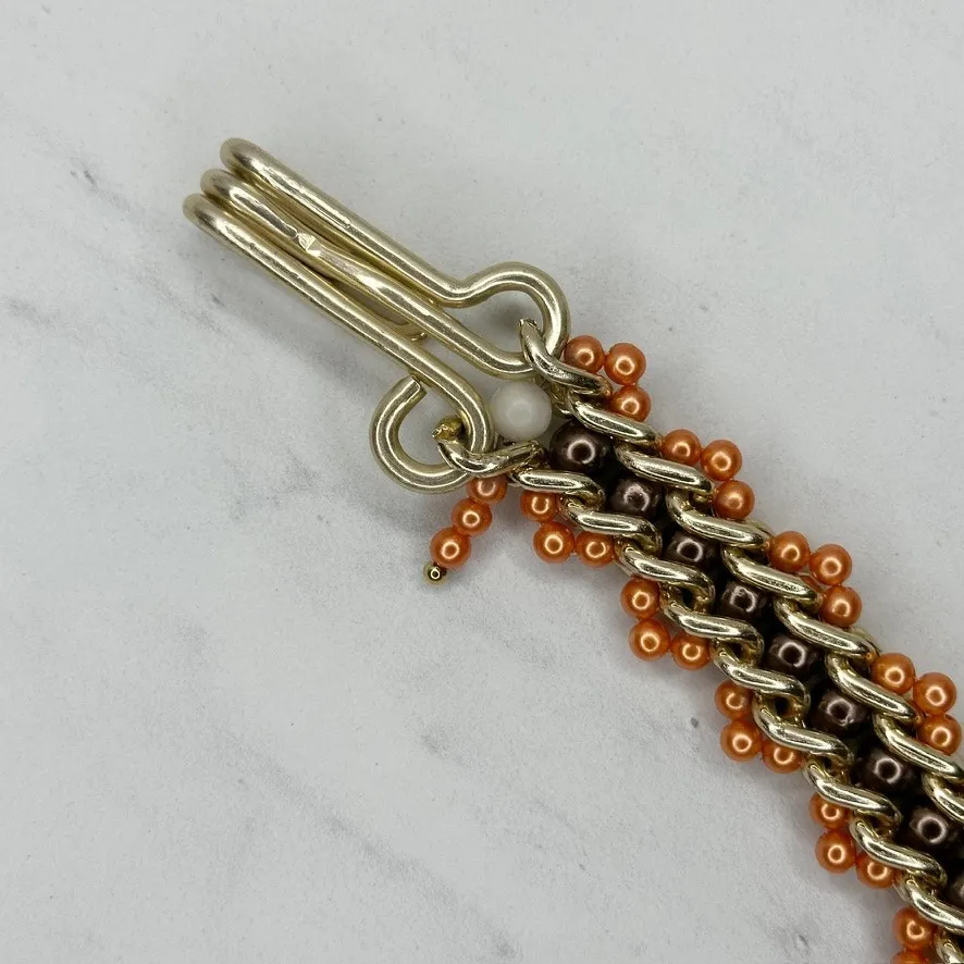 Beaded Chain Belt Womens Small (S) Brown Orange Gold Tone Boho Statement - Image 7