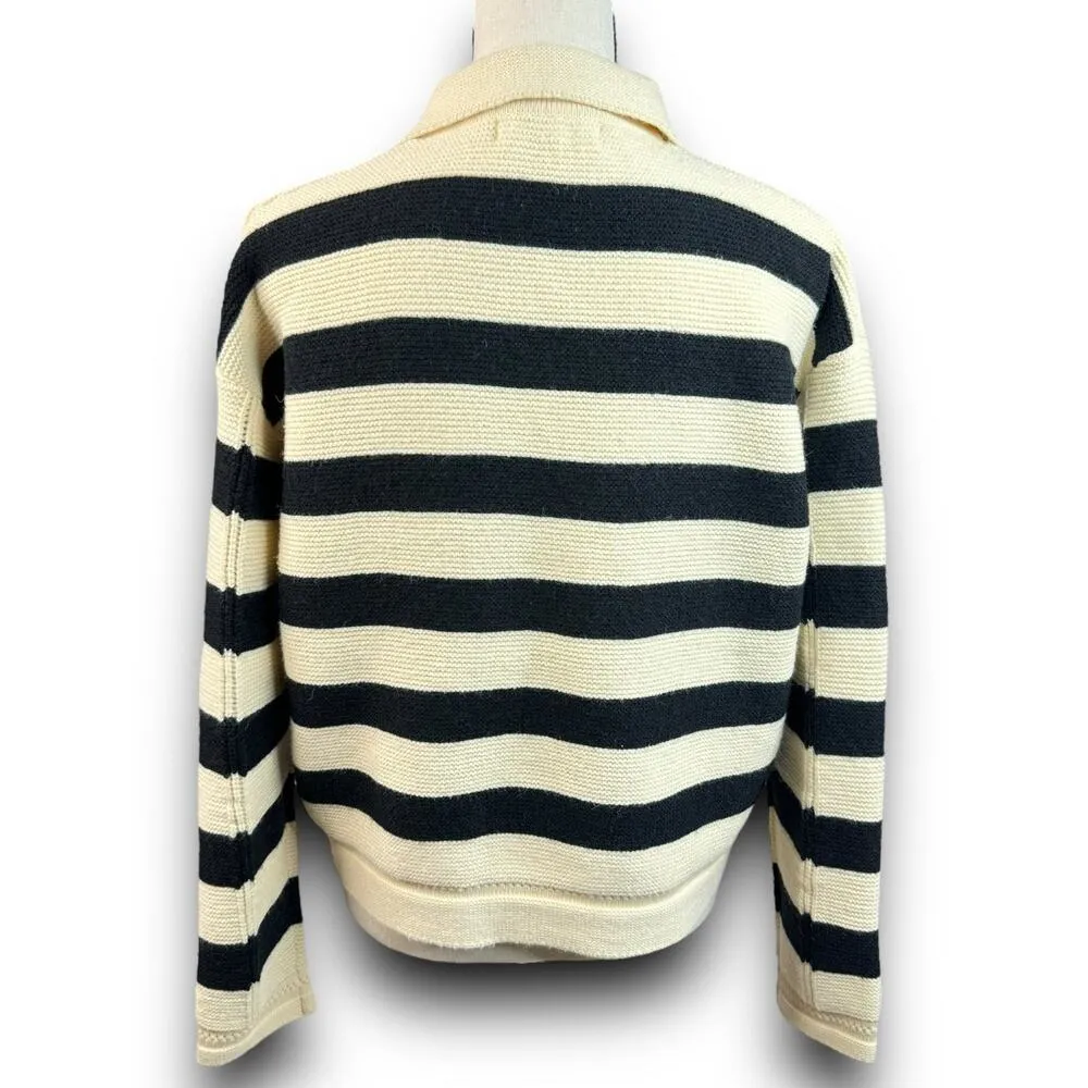 Avantlook Collared Striped Sweater Pullover Style Long Sleeve Cream Black Small - Image 3