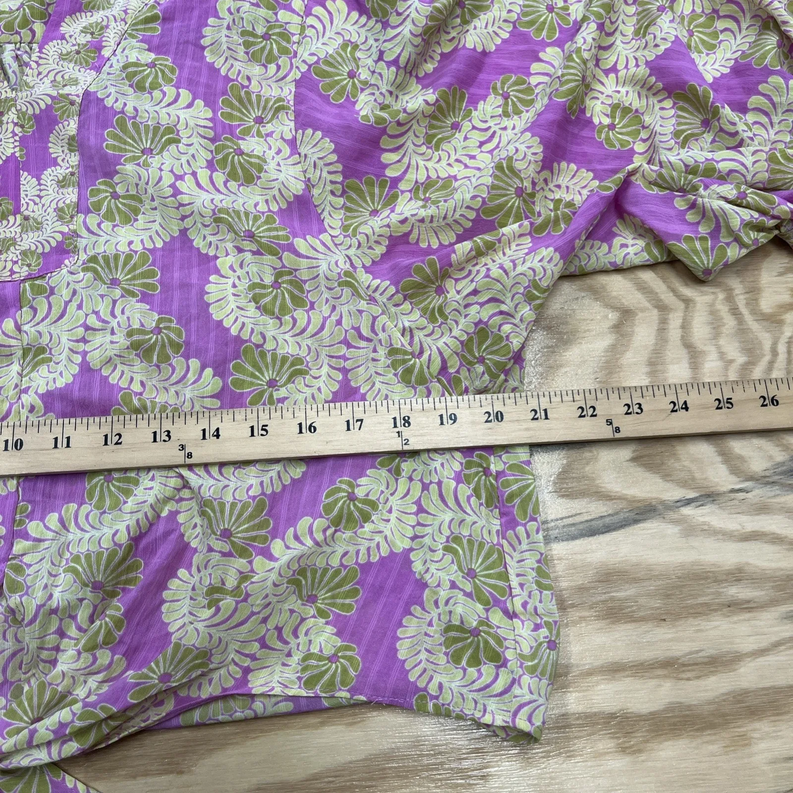 Rose and Olive Floral Chiffon Puff Sleeve Blouse Top Size Large Colorful Artsy Pink - Image 11