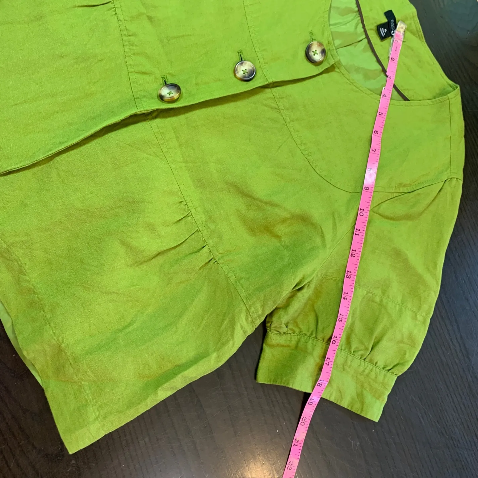 East 5th Green Linen Blend Peplum Blouse XL Button Front Short Sleeve‎ Cottage - Image 10