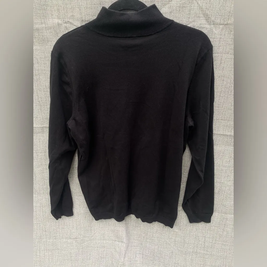 Women Talbots Mock Neck Long Sleeve Cotton Blend Black Stretch Turtleneck Sz XL - Image 2