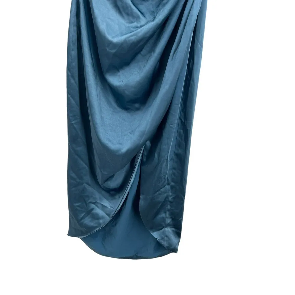Elliatt Dress Midi One Shoulder Satin Blue Cassini Wedding Night Out Glam Large - Image 5