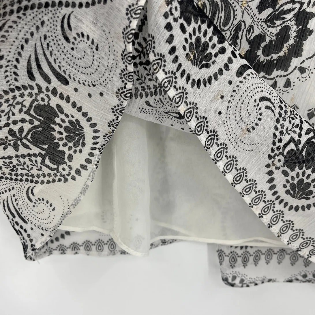 Marybelle Paisley Womens Top Sz 2X Y2K USA Boho Chiffon Flowy Festival Tie Back White - Image 4