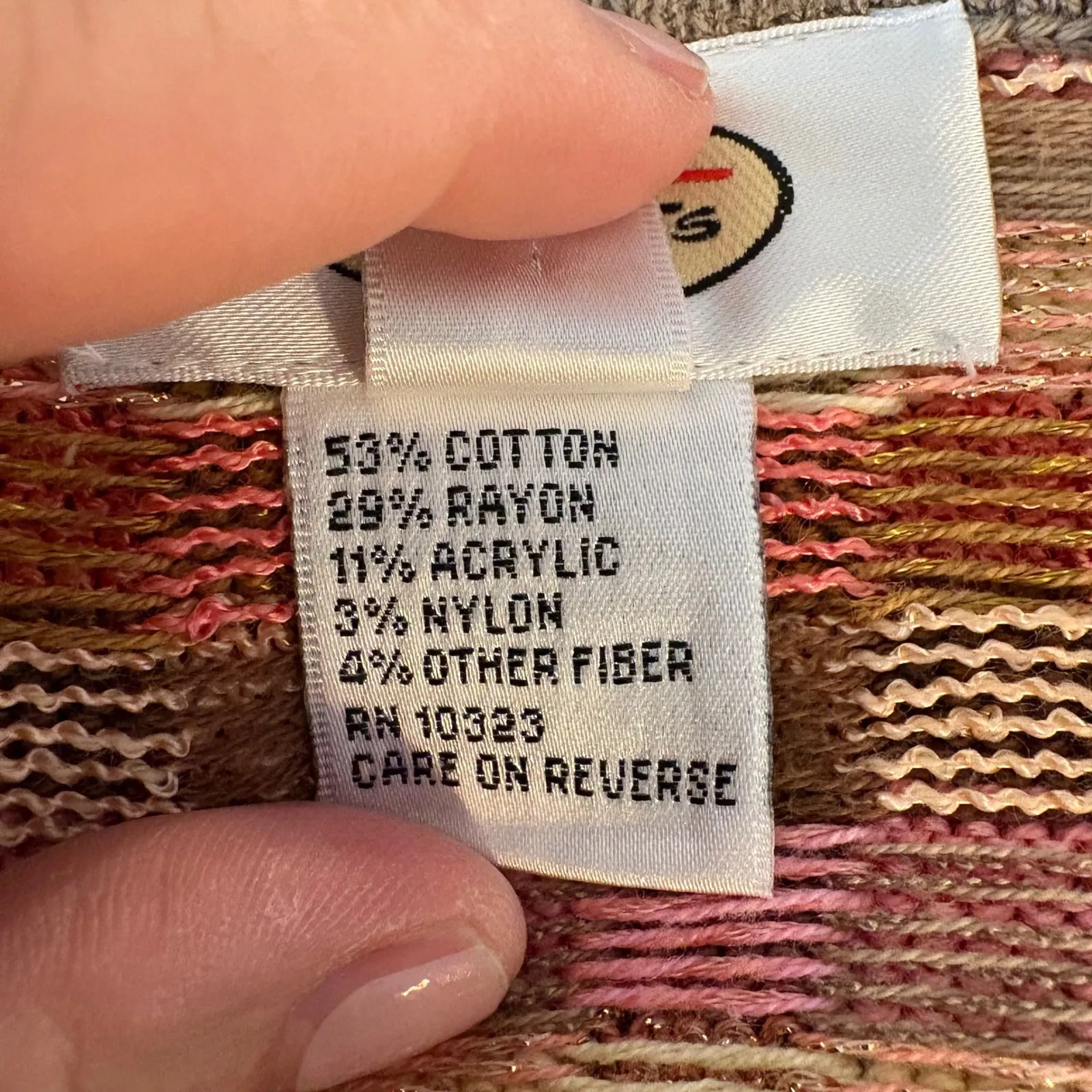 Talbots Knit Cardigan Sweater Pink Brown metallic Plaid Full Zip Long Sleeve M/L - Image 6