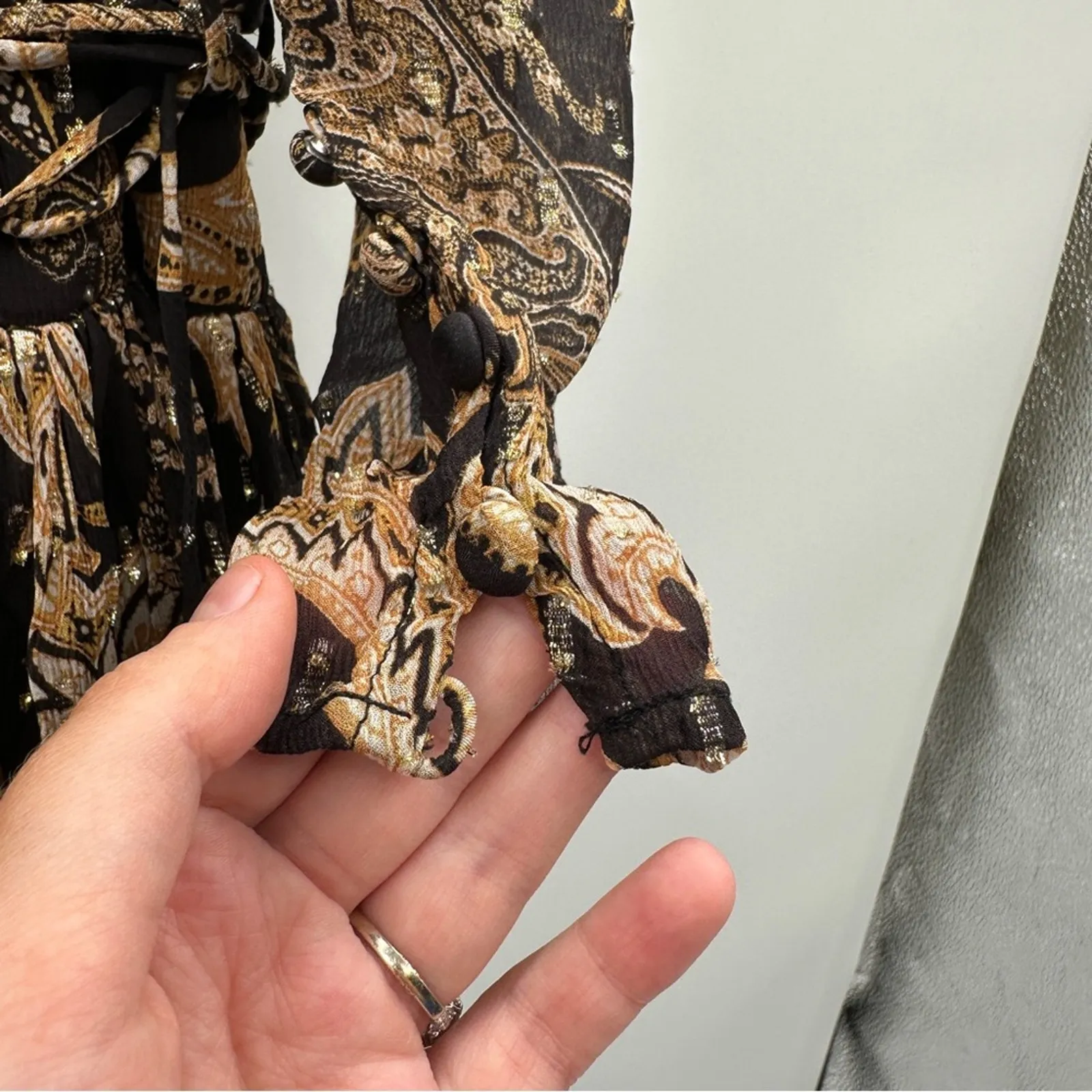 RTR Thurley Faithful Corset Black & Gold Paisley Print‎ Long Sleeve Romper Sz 6 - Image 12