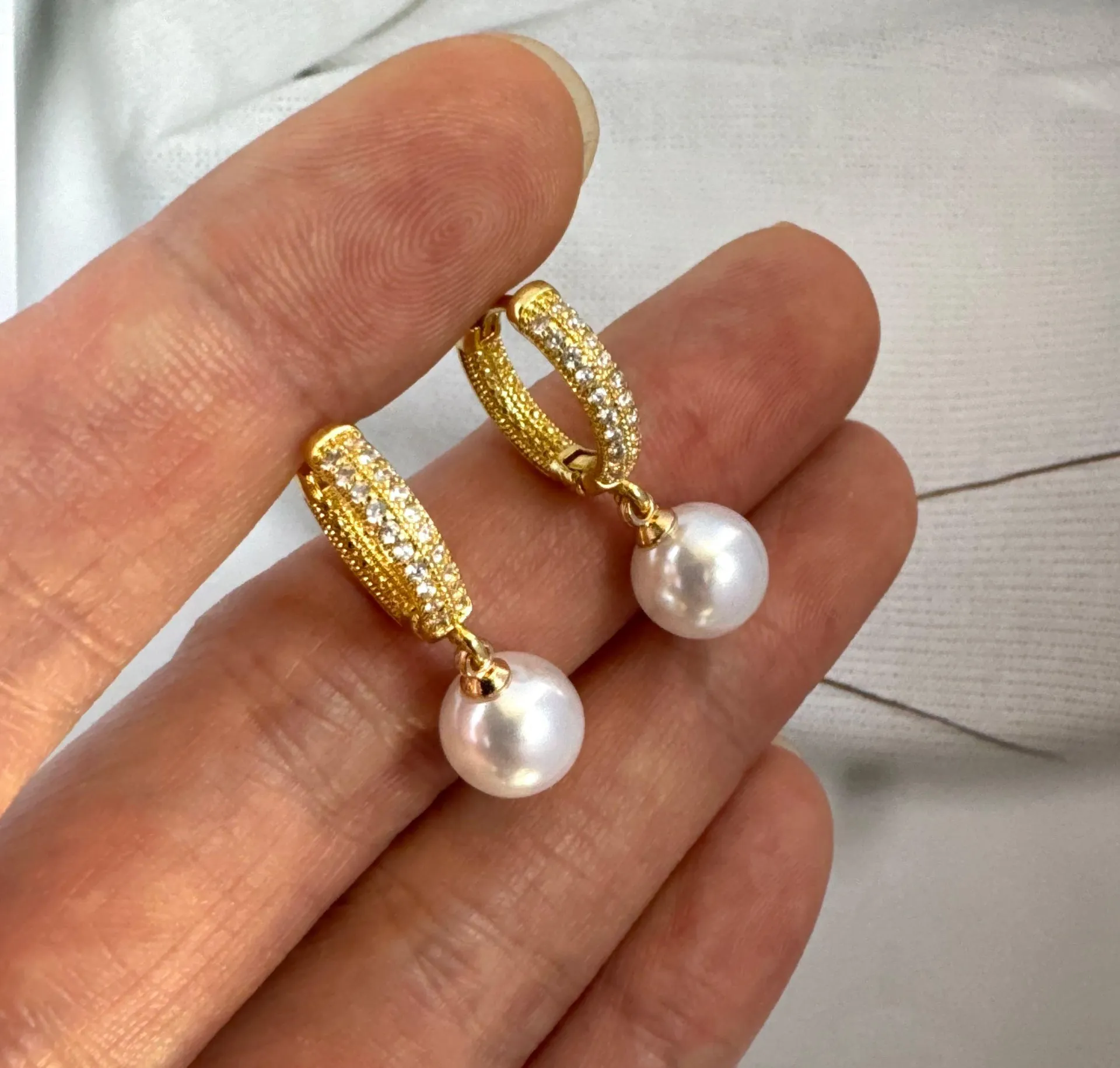 White Pearl Dangle Drop Earrings for Women Gold - Image 4