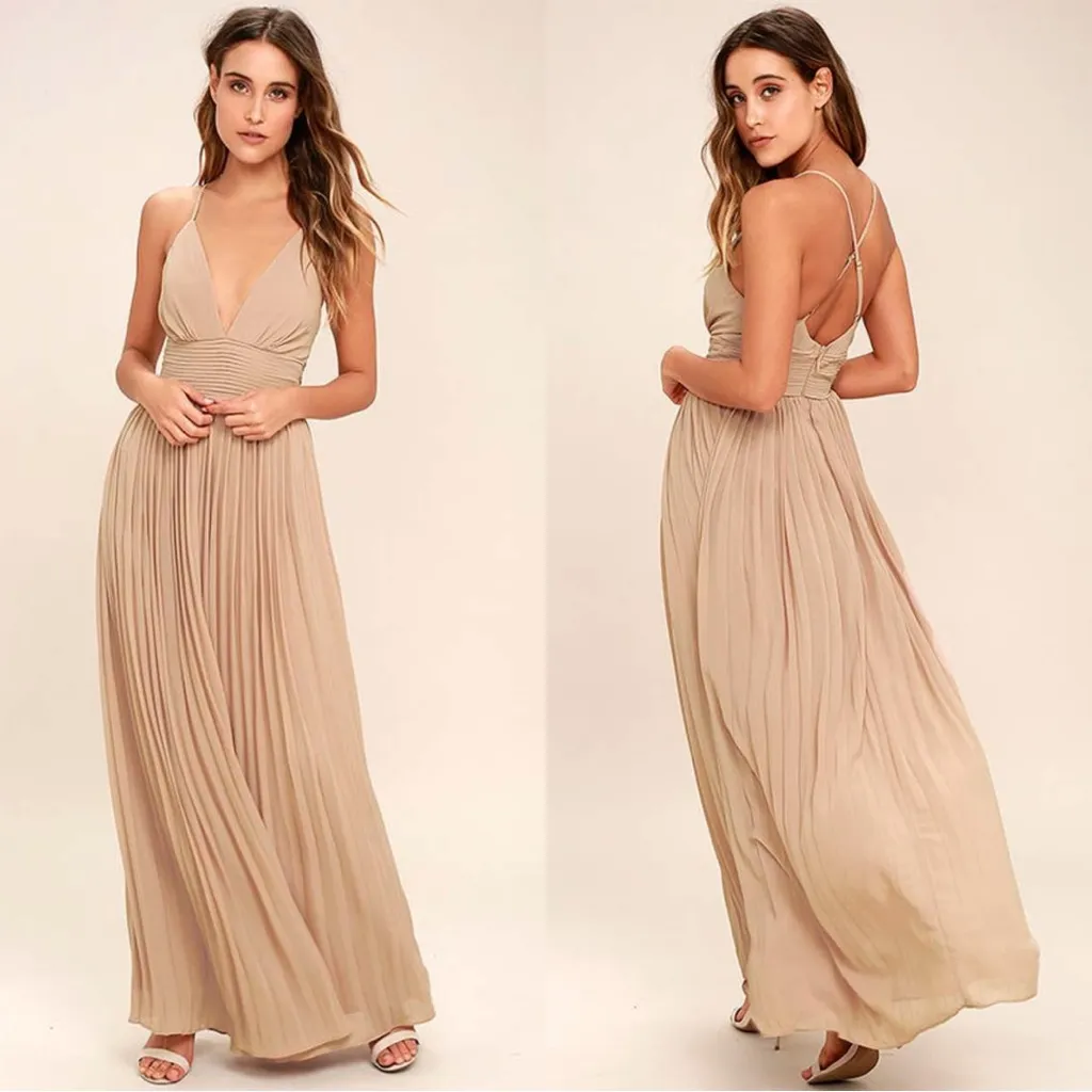 Lulus Depths of My Love Nude Blush Maxi Dress Small Tan - Image 2