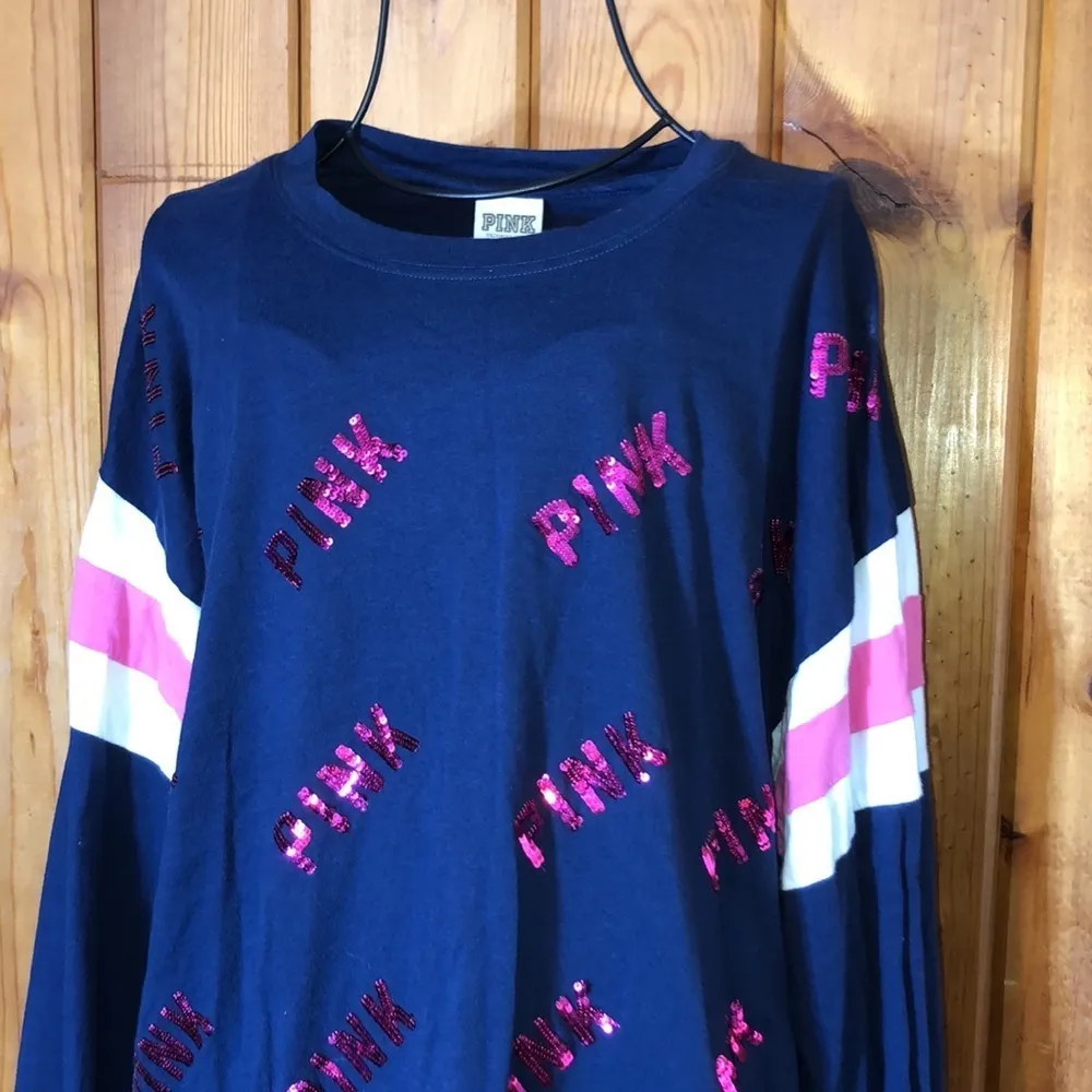 Pink Victoria’s Secret long sleeve sparkly top pink and blue size large comfy - Image 2