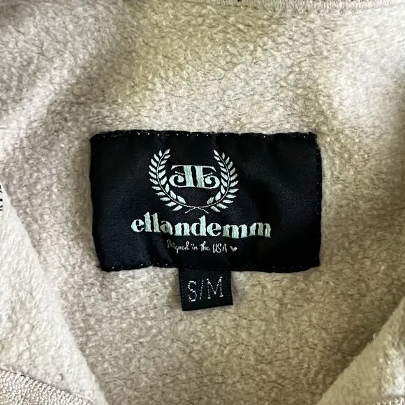 Ellandemm J'Adore L'amour Sweatshirt French Toile Half Zip Beige Pullover S/M Black - Image 5