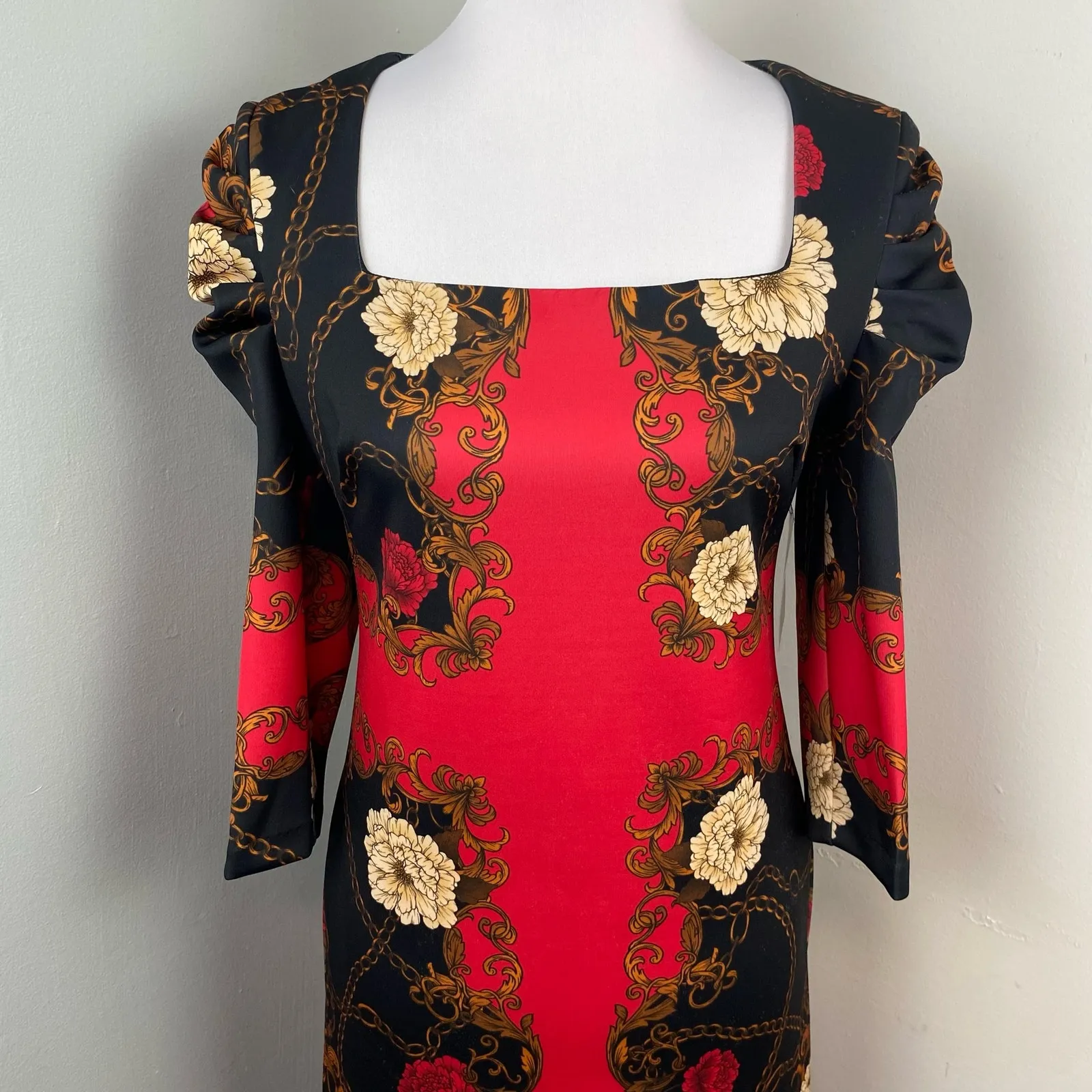 Alexia Admor Elizabeth Floral Sheath Dress Size 4 Puff Long Sleeve - Image 4