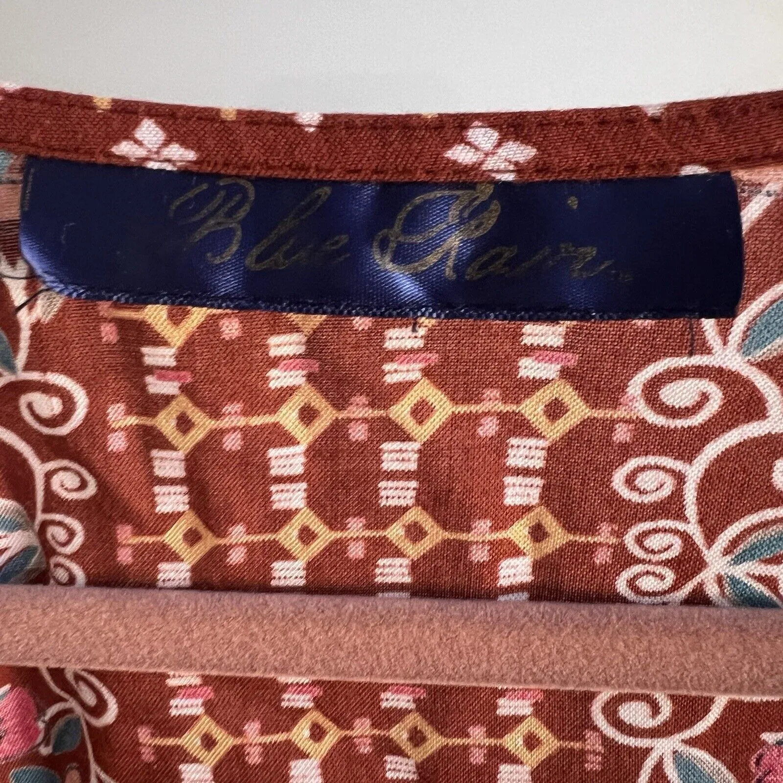 Boho Rust Orange Blue Lightweight Kimono Wrap Duster Flowy - Image 5