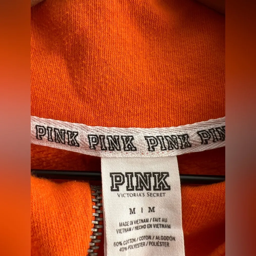 Victoria’s Secret PINK orange quarter zip pullover sweatshirt spell out M - Image 2