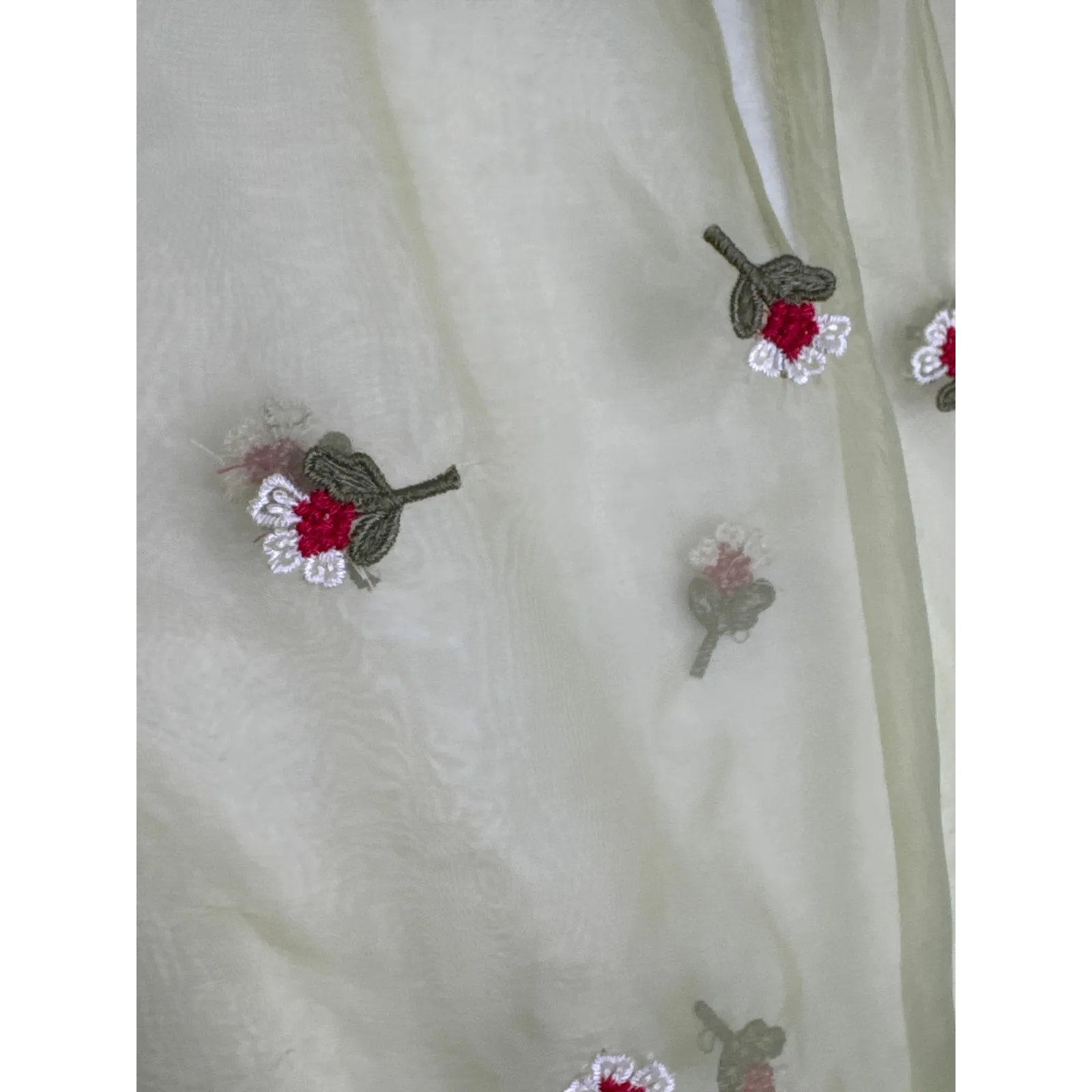 Zara sheer sexy green Embroidered Organza blouse with red roses medium - Image 4