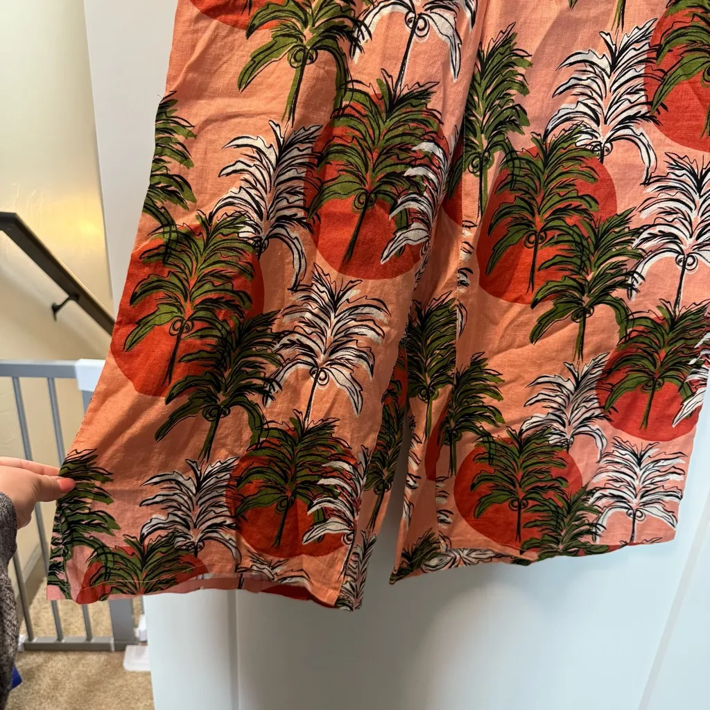NWOT‎ Nicole Miller 100% Linen Pants Tropical Coastal Cropped Wide Flare Pant L - Image 2