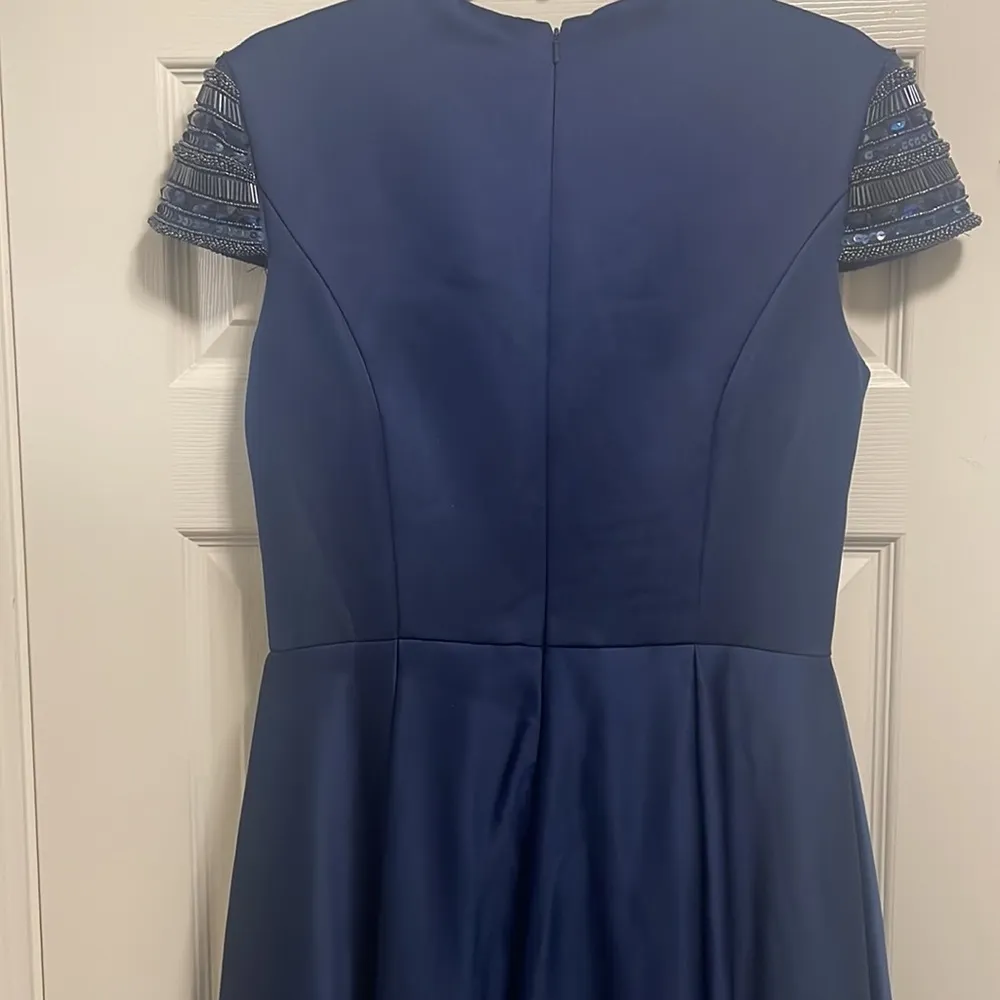 Ieena for Mac Duggal dress Navy Blue HIGH neck cap sleeve long gown New Sz 8 - Image 7