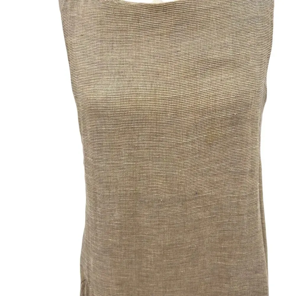 FLAX 100% Linen Shift Dress Sleeveless Relaxed Fit Beige Tan Size‎ XS - Image 3