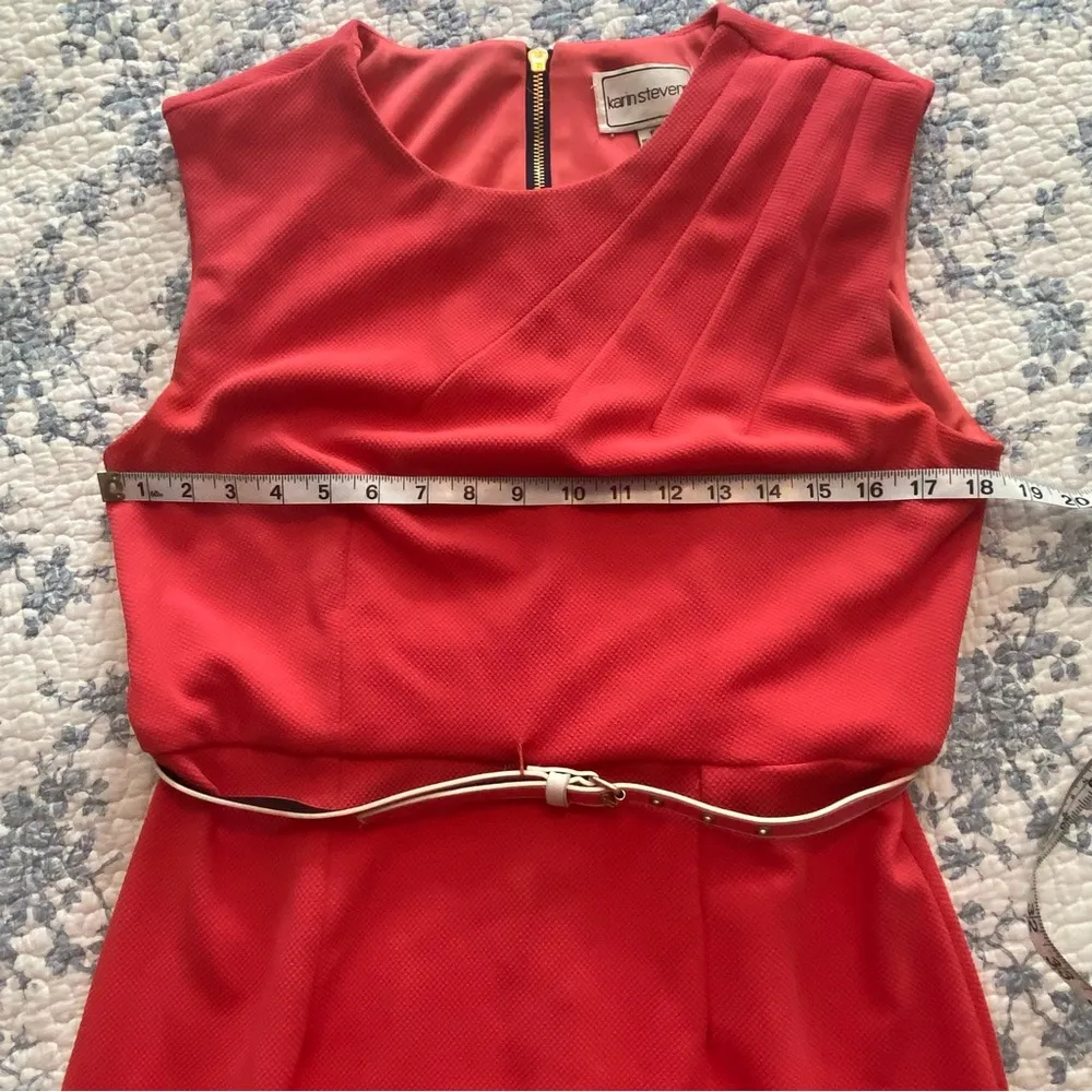 Karin Stevens Salmon Tangerine Belted Exposed Zipper Sleeveless Dress Size 10 - Image 7