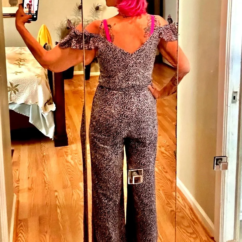 Michael Kors  Mini Ikat Off Cold Shoulder Jumpsuit Navy/White size S - Image 13