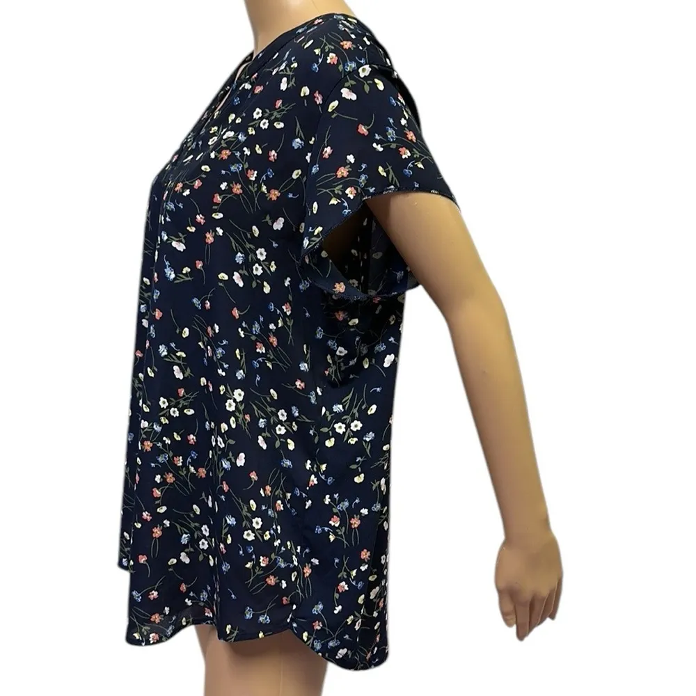 41 Hawthorn Navy Blue Floral V Neck Short Cap Sleeve Lightweight Top Womens XXL - Image 5