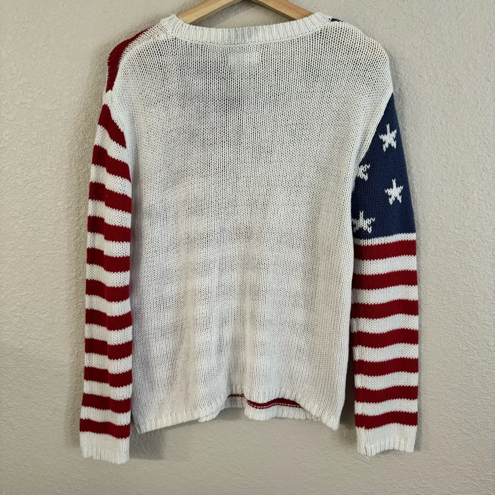 Grayson Threads  Pull Over Cable Knit American Flag Novelty Sweater Graphic S - Image 3