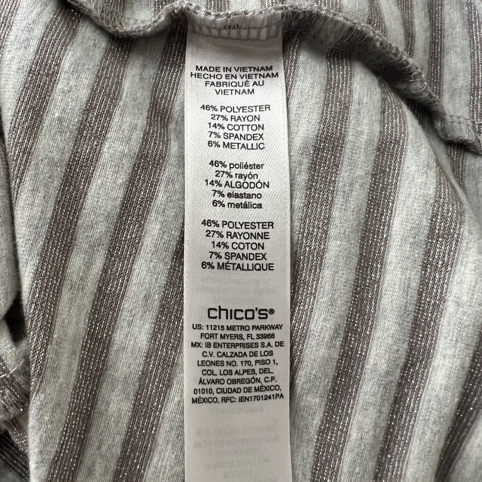 Chicos Shirt Womens Small Gray White Striped Silver Glitter Basic Neutral Casual - Image 6