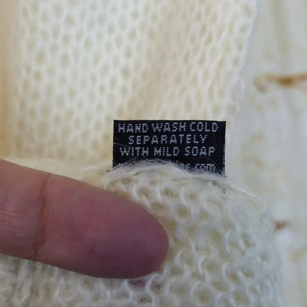 Wooden Ships Open Knit Sweater Women S M Ivory Mohair Wool Alice Elastic Hem - Image 11