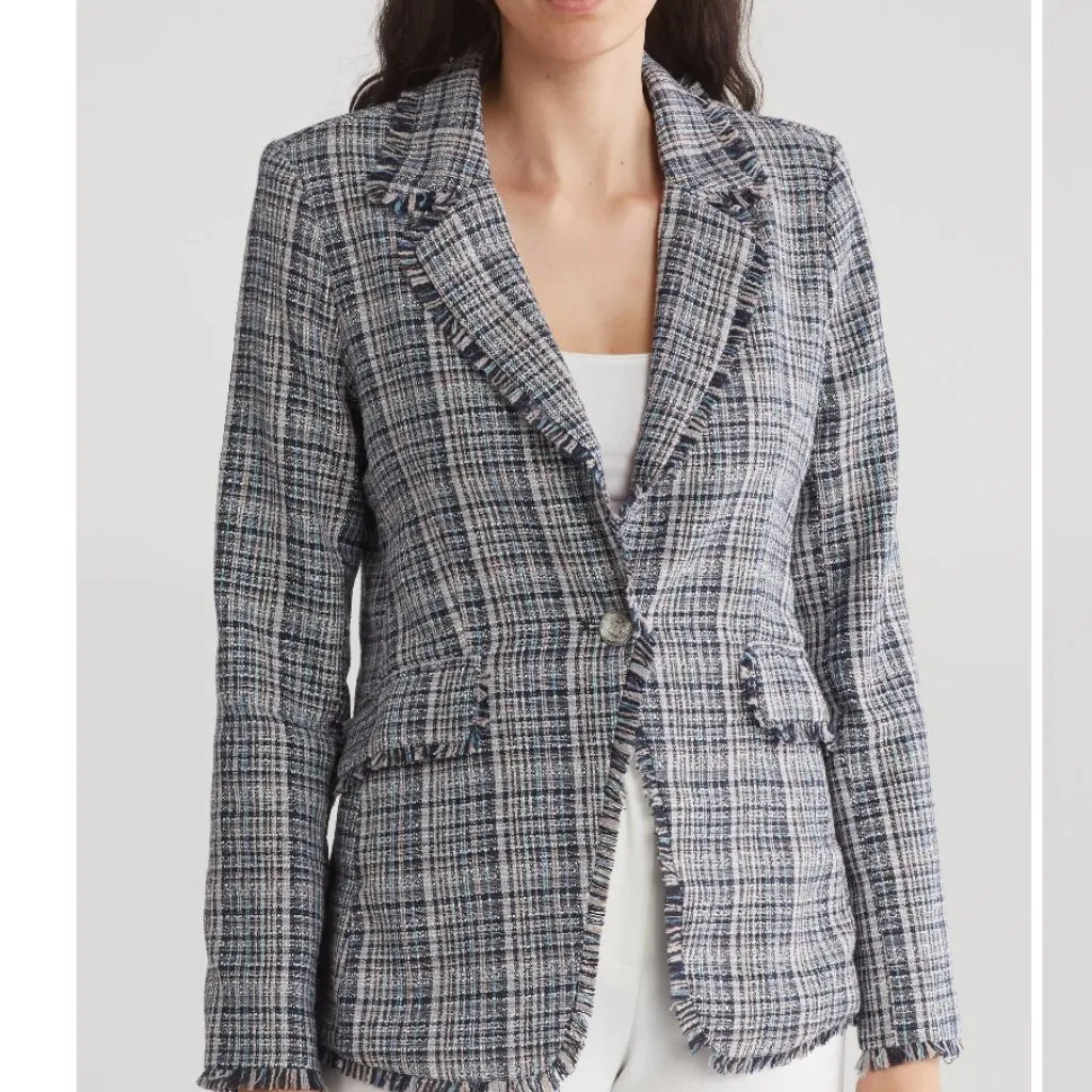 NWT LAUNDRY BY SHELLI SEGAL Fringe Tweed Blazer In Navy Multi - Image 4