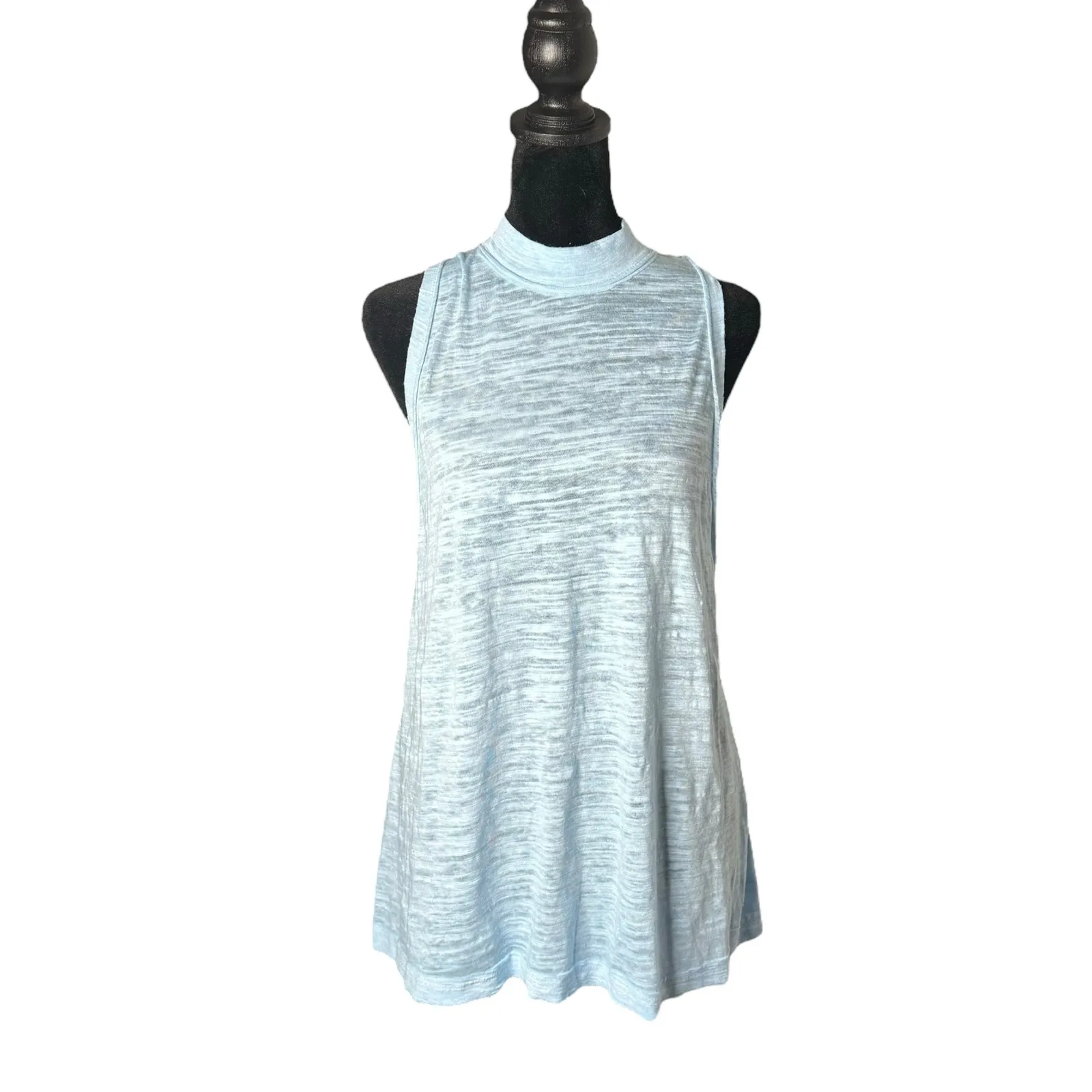 We‎ The Free Mock Neck Flowy Top Womens S Blue Lightweight Slub Vacation Beach - Image 6