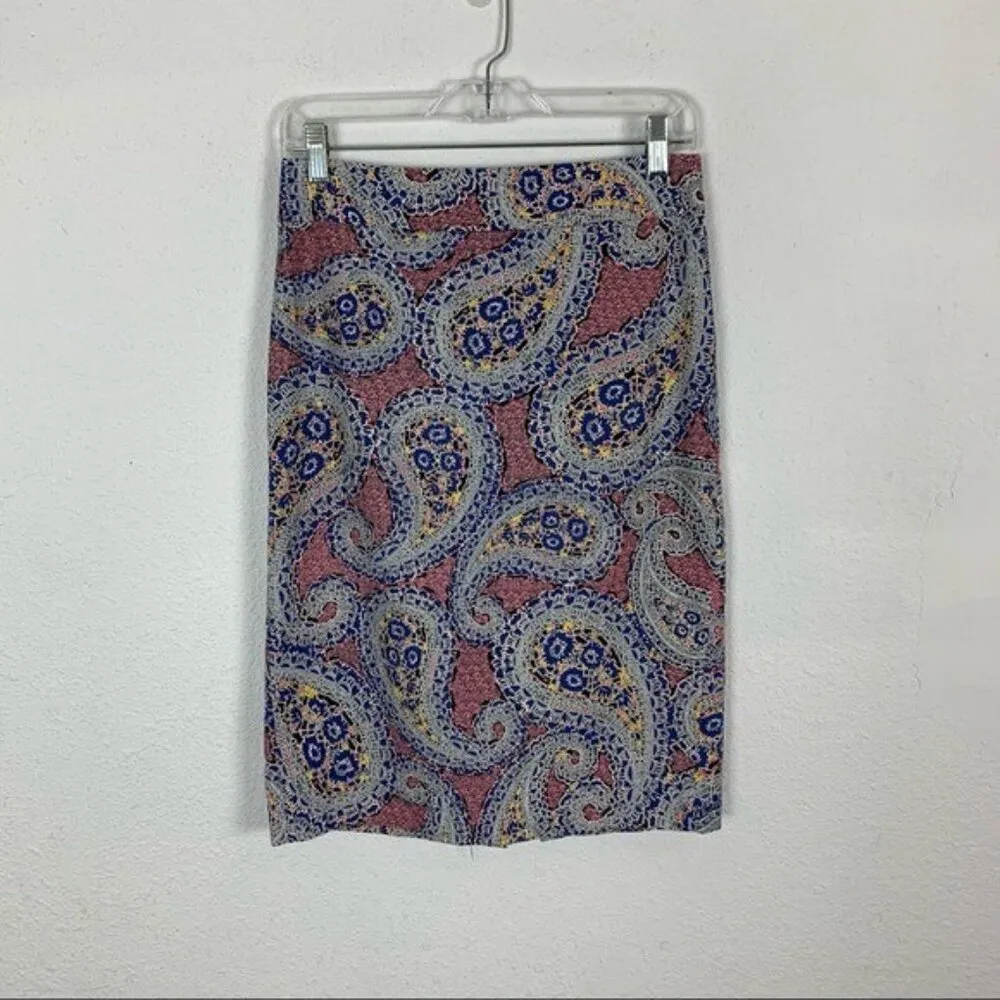 J Crew Paisley Pencil Skirt 2 Back Zip Retro Workwear Office Classic - Image 7