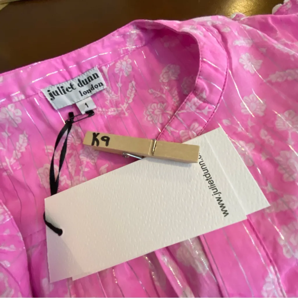 Tuckernuck Juliet Dunn Orchid Small Flower Lurex Flared Sleeve Dress‎ sz 1 Small Pink - Image 10