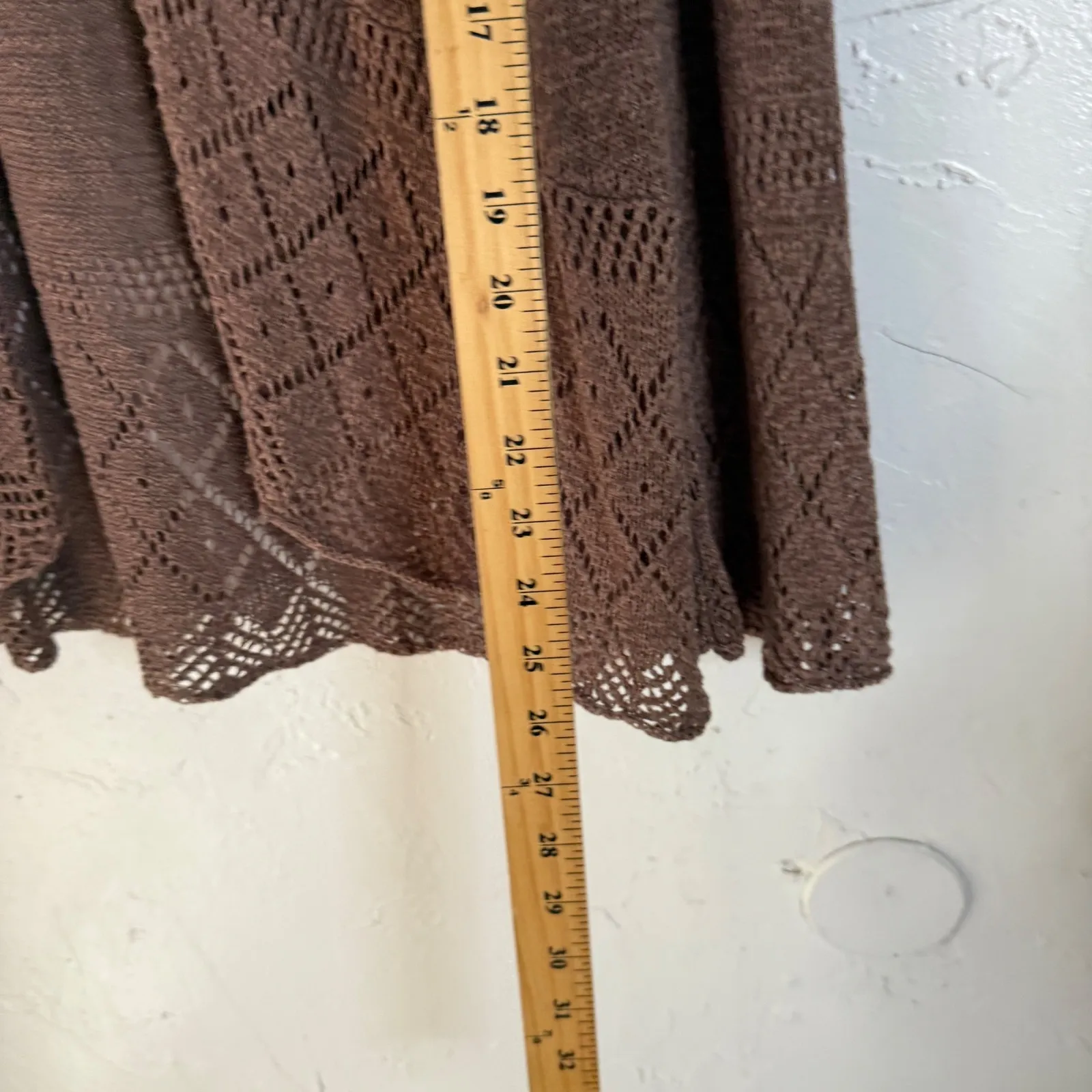 Willi Smith Brown Knit Cardigan SweaterCrochet Size S Boho Western Festival - Image 7