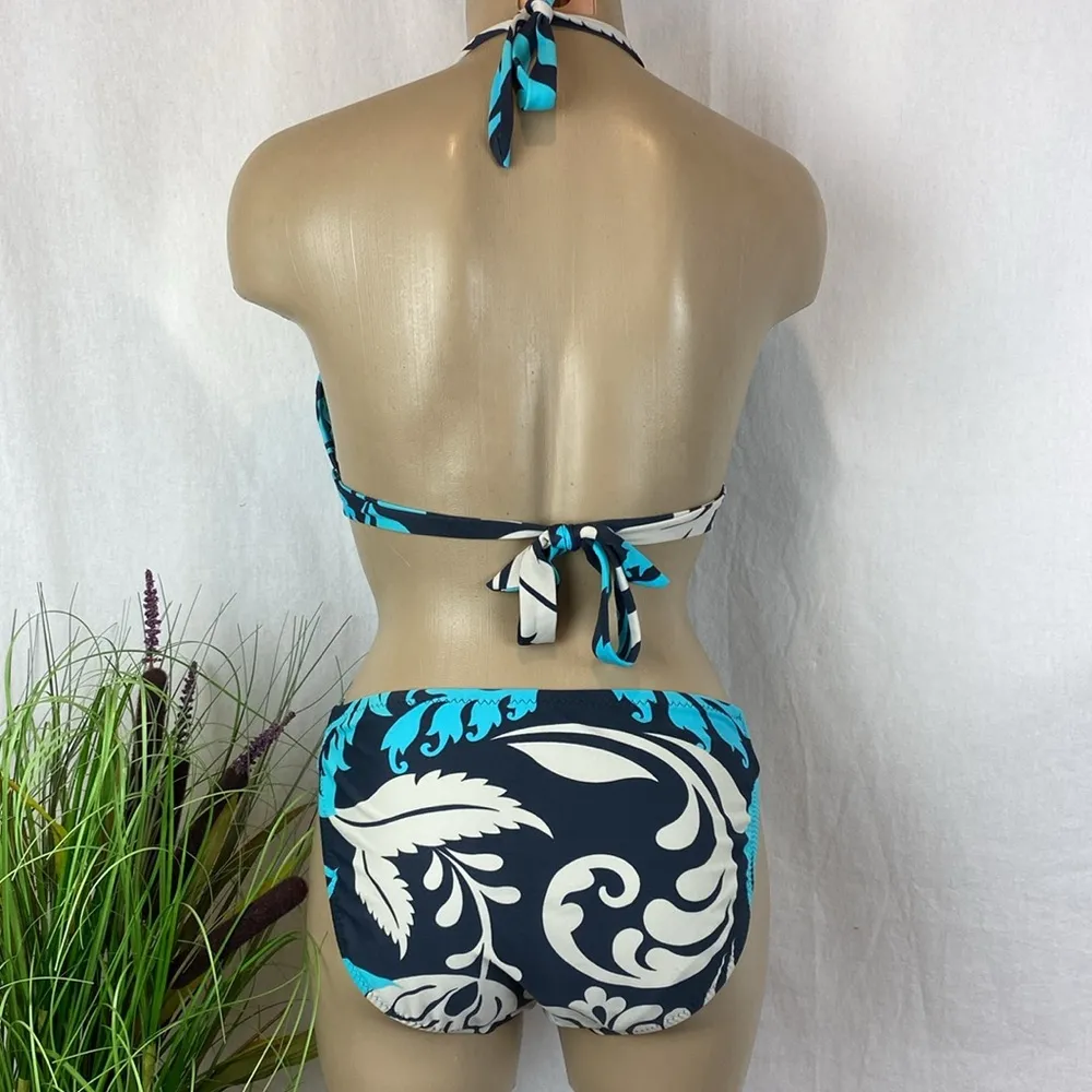 Mossimo Blue & Tan Print Embellished Bikini Swim Bathing Suit Set M - Image 2