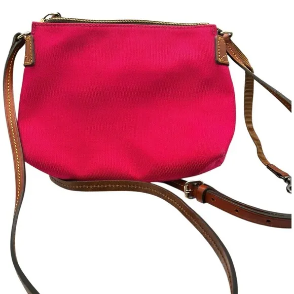 Dooney & Bourke Pink Canvas Crossbody Bag‎ Leather Trim Red Lining Auth - Image 2