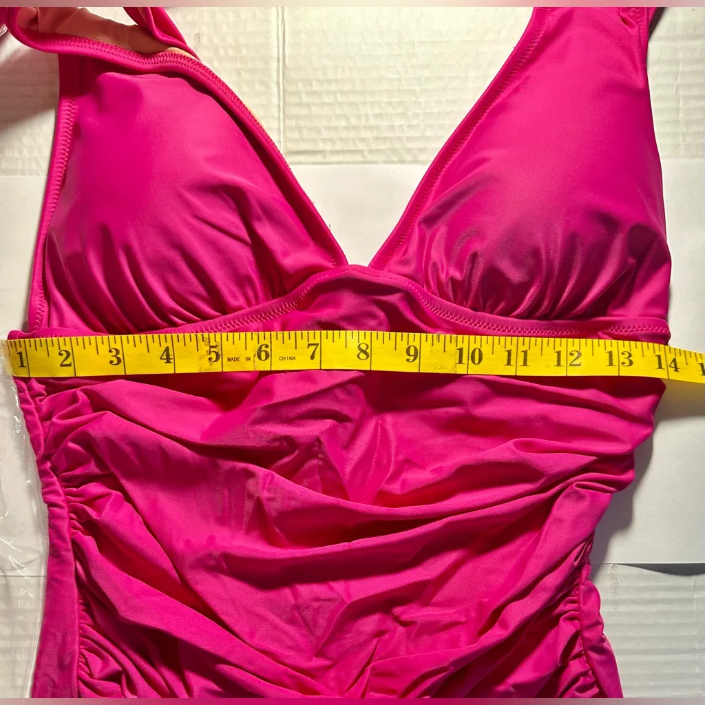 J Crew SwimSuit Women’s Size‎ 10 Pink Fuchsia Ruched One-Piece V Neck Beach NWT - Image 3